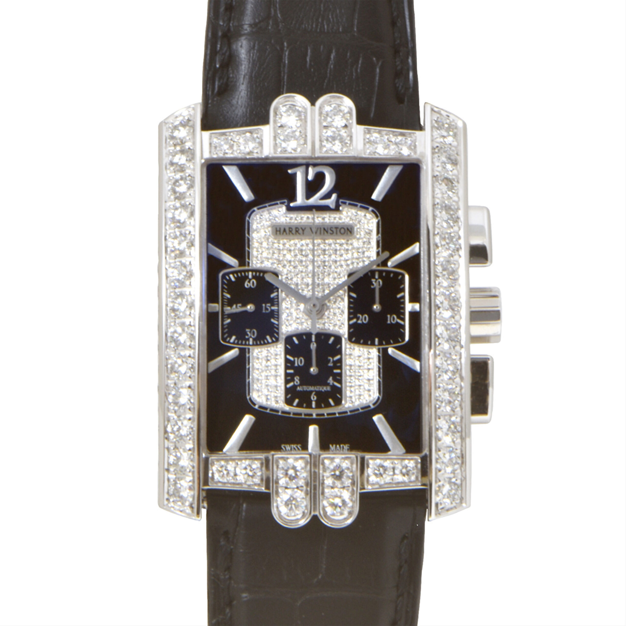 【中古品 純正ダイヤモンド】 HARRY WINSTON ハリーウィンストン アヴェニューCクロノ ブラック文字盤 330/MCAWL.KDD31